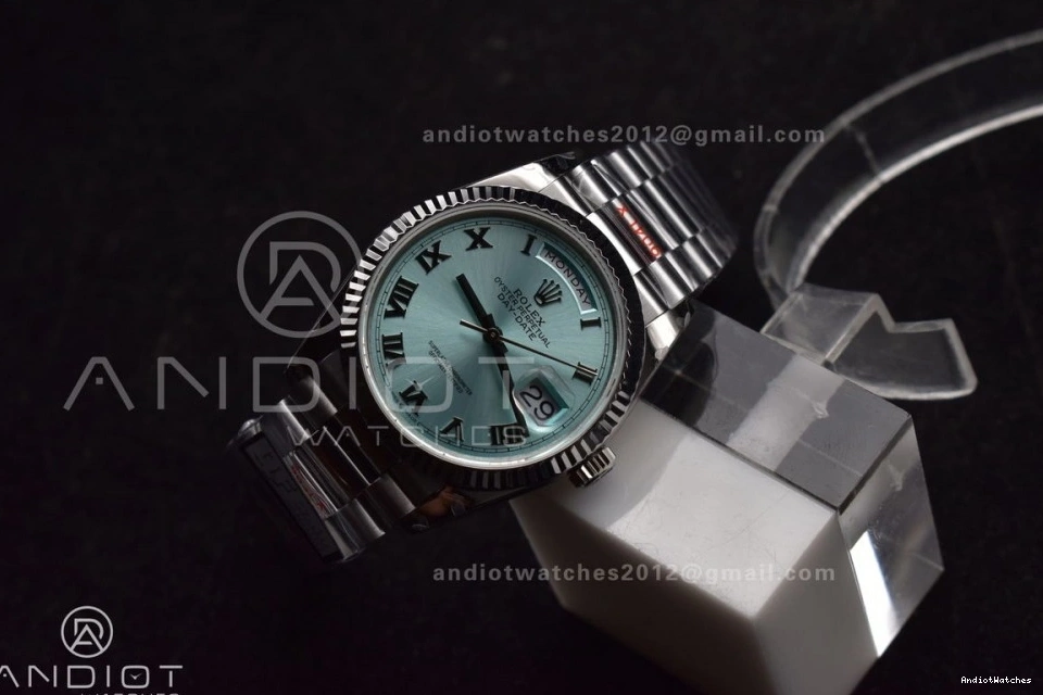 President 36 on EyeCatching 689 (Gain Dial Light vr3255 Weight) Blue Roman Steel SS 904L Bracelet Edition DayDate QF V5 Best 1031